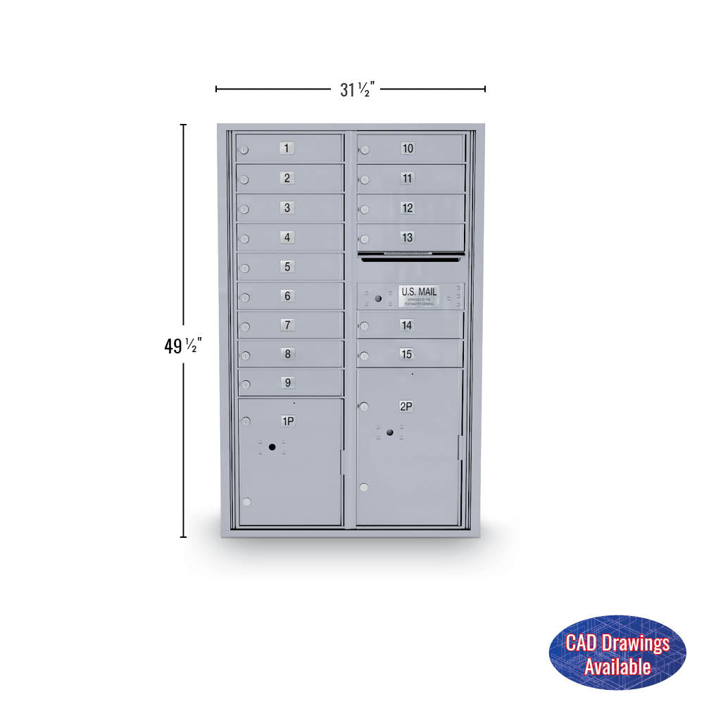 15 Door Standard 4C Front Loading Mailbox with 2 Parcel Lockers