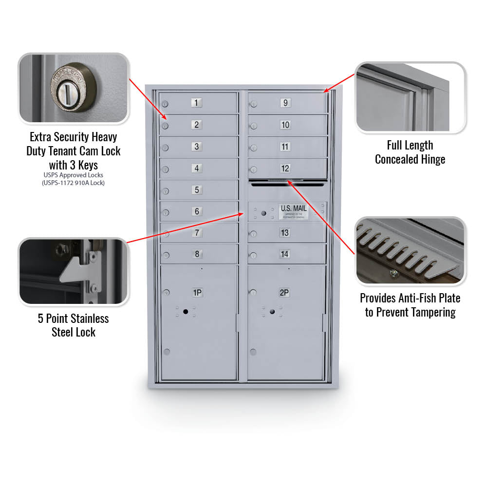 14 Door Standard 4C Mailbox with 2 Parcel Door