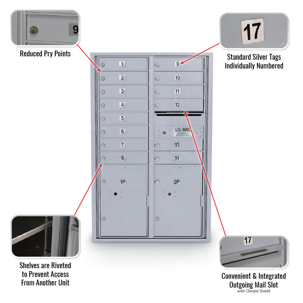 14 Door Standard 4C Mailbox with 2 Parcel Door