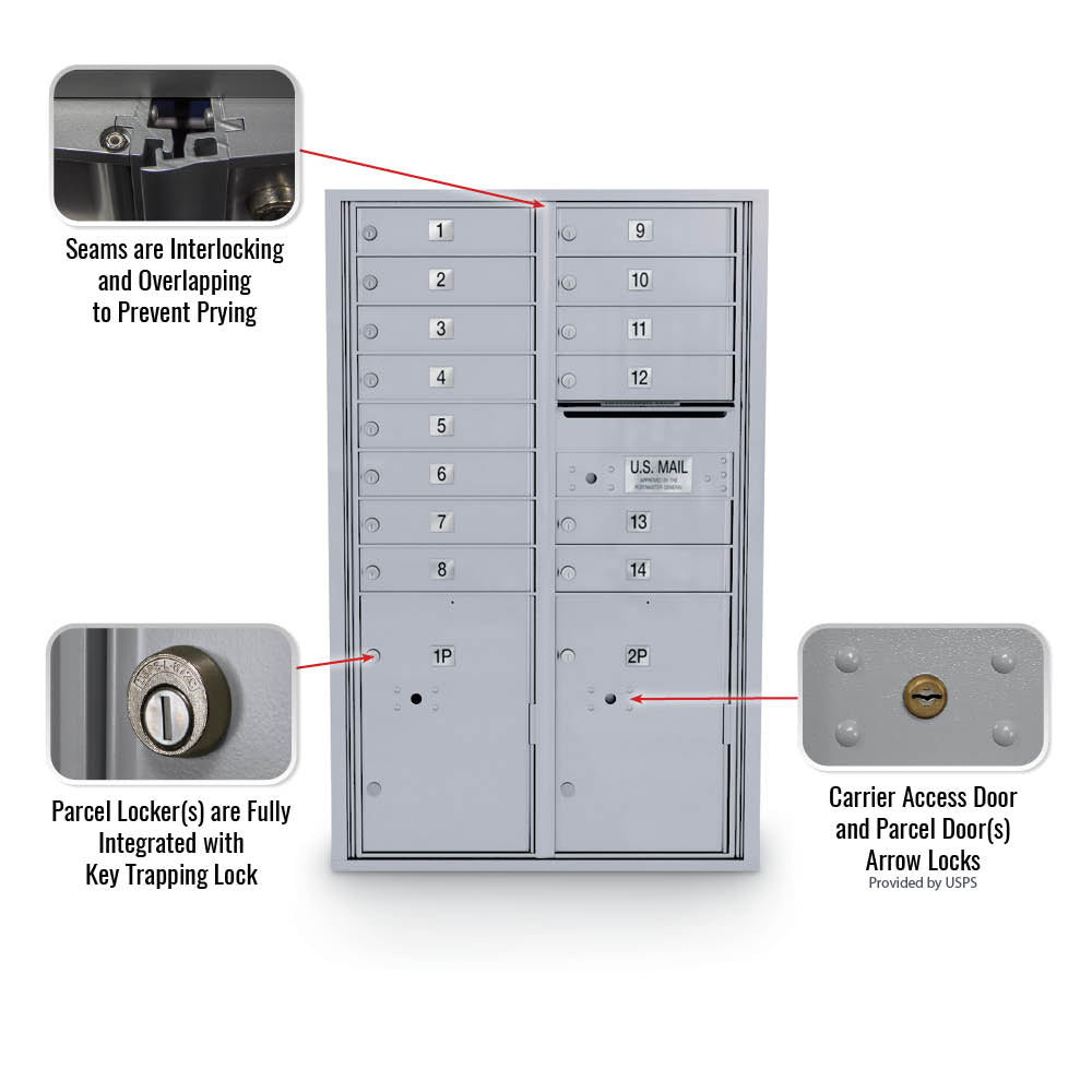 14 Door Standard 4C Mailbox with 2 Parcel Door