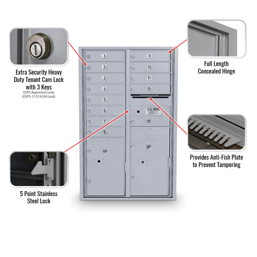 13 Door Standard 4C Mailbox with 2 Parcel Door