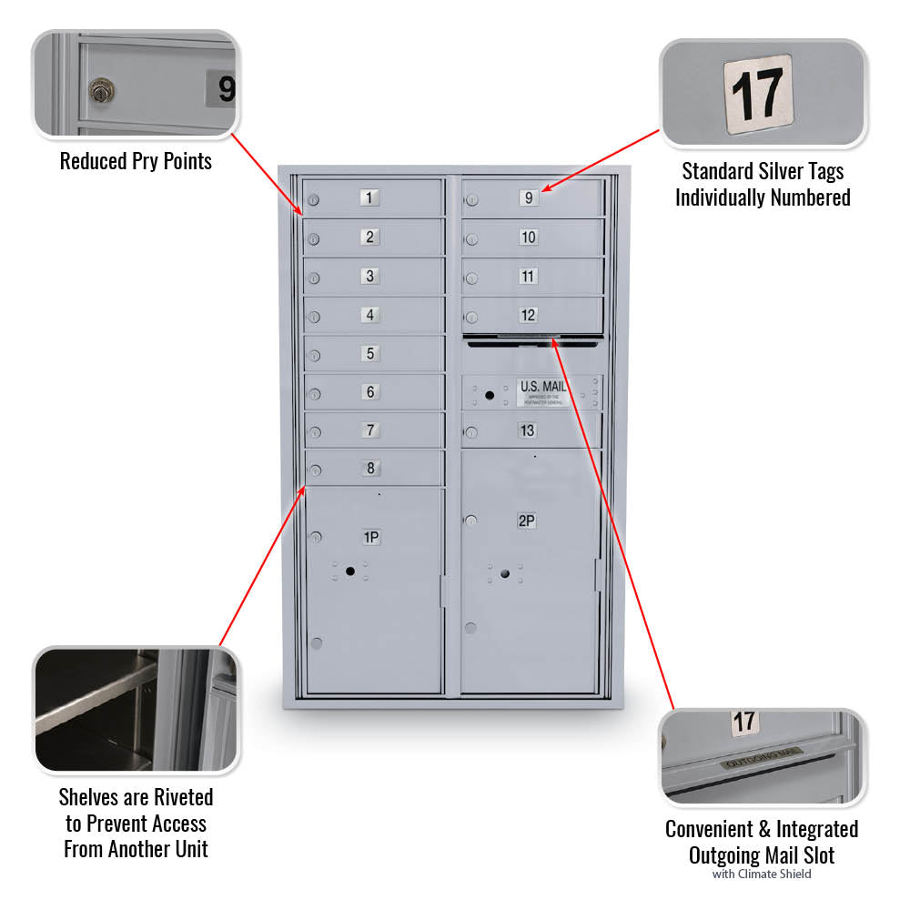 13 Door Standard 4C Mailbox with 2 Parcel Door