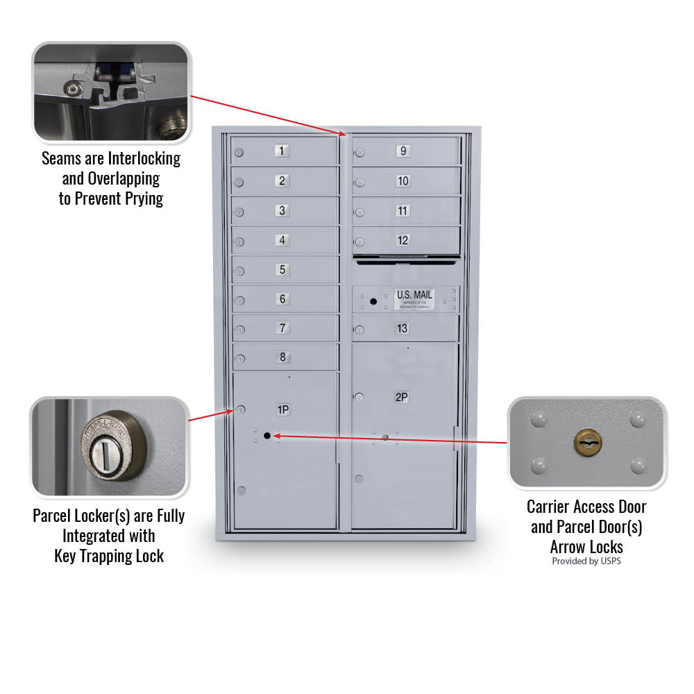 13 Door Standard 4C Mailbox with 2 Parcel Door