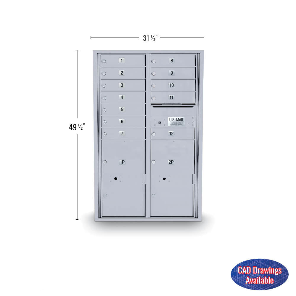 12 Door Standard 4C Mailbox with 2 Parcel Door