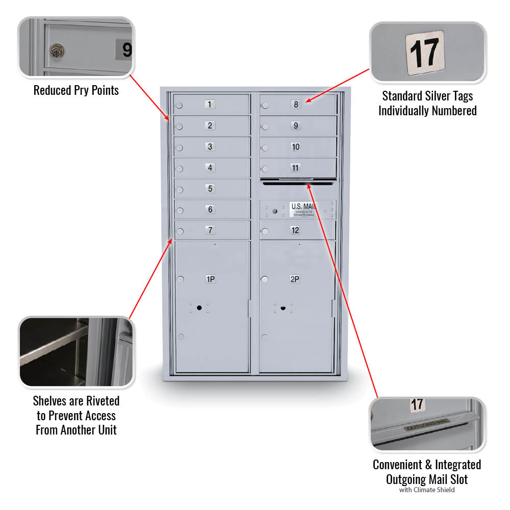 12 Door Standard 4C Mailbox with 2 Parcel Door