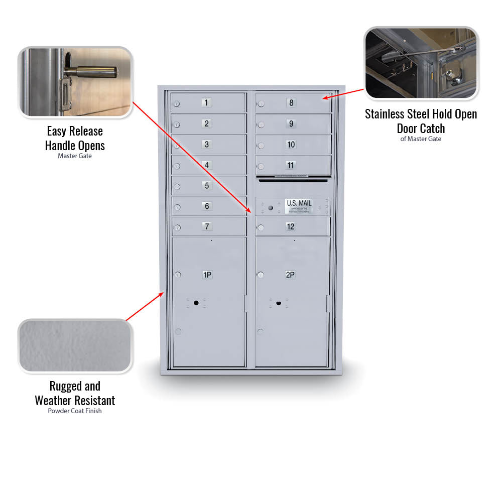 12 Door Standard 4C Mailbox with 2 Parcel Door