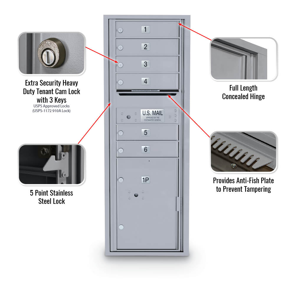 6 Door Standard 4C Mailbox with 1 Parcel Locker