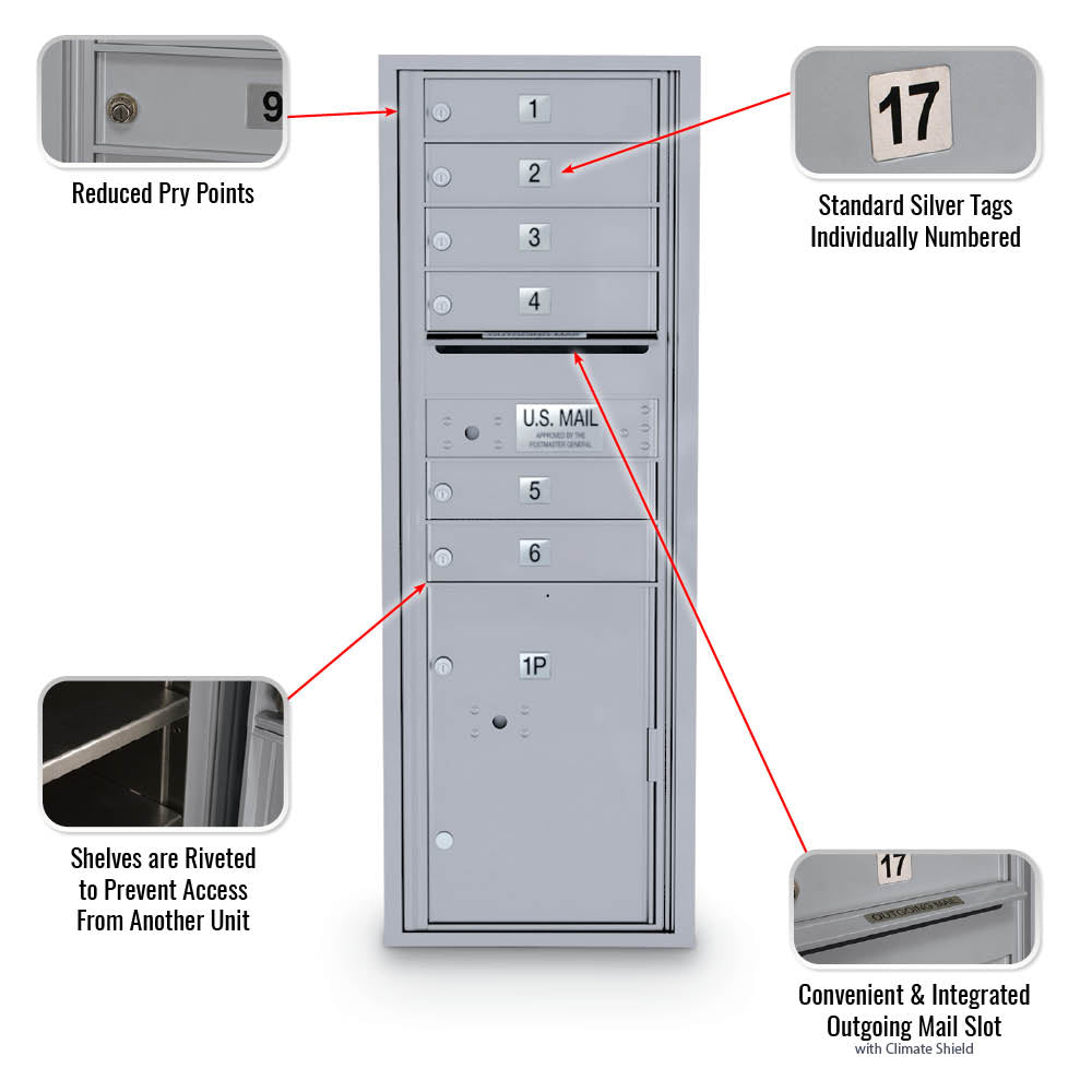 6 Door Standard 4C Mailbox with 1 Parcel Locker