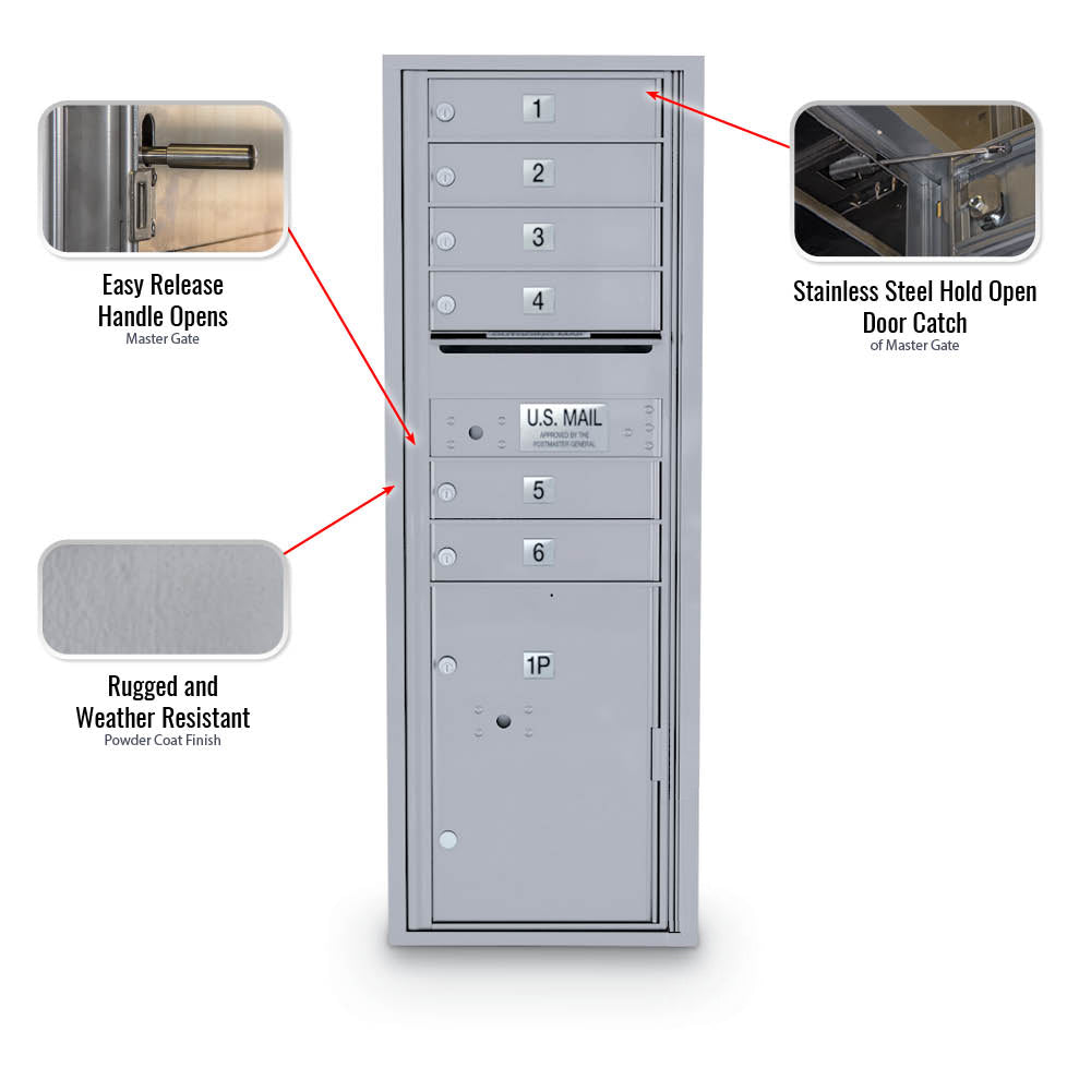 6 Door Standard 4C Mailbox with 1 Parcel Locker