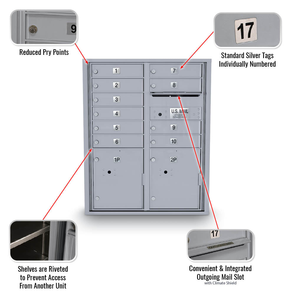 10 Door Standard 4C Mailbox with (2) Parcel Door