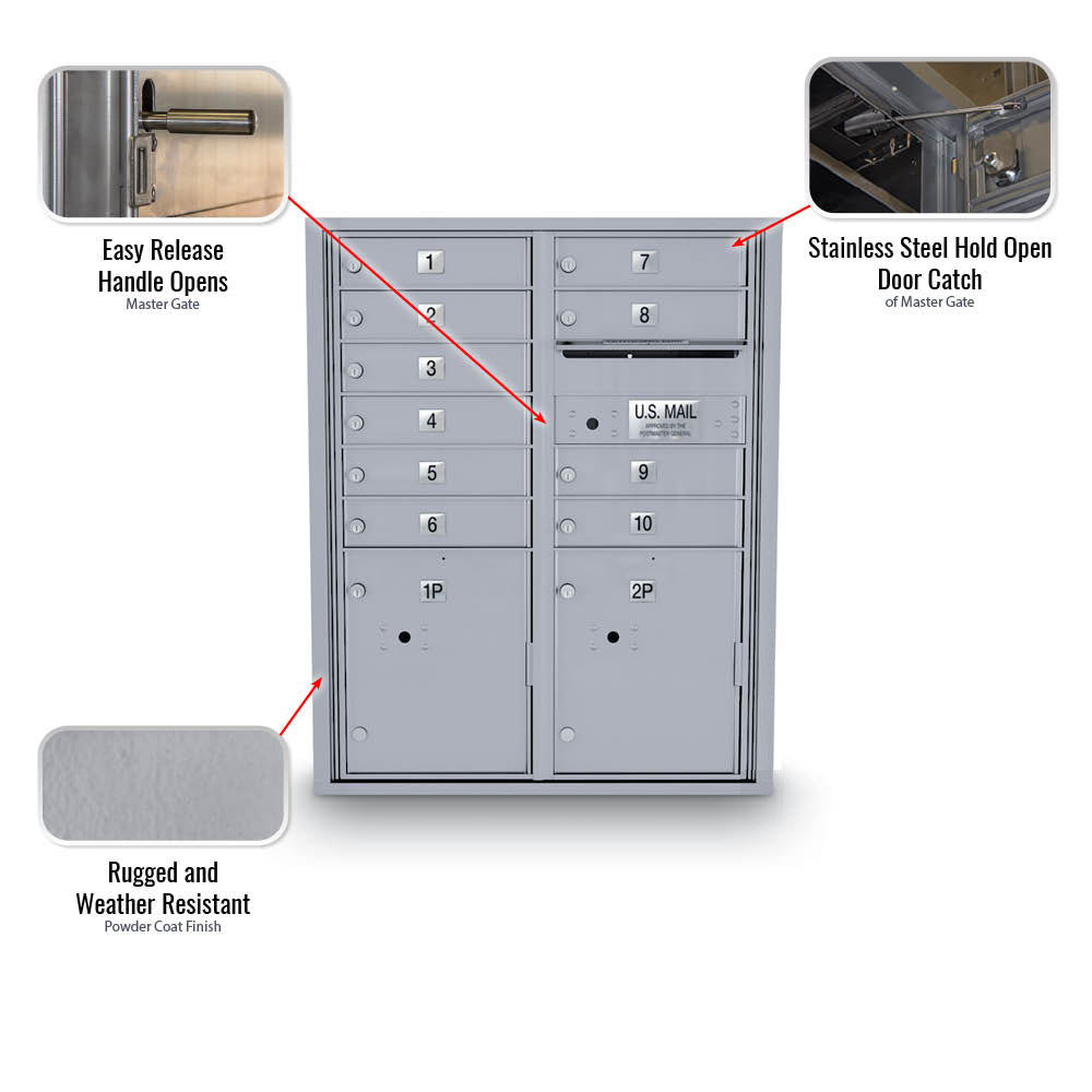 10 Door Standard 4C Mailbox with (2) Parcel Door