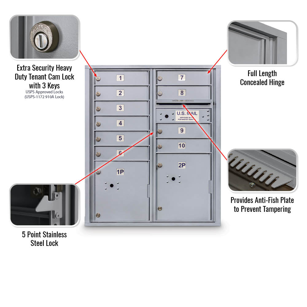 10 Door 4C Horizontal Mailbox - 2 Parcel Lockers - ADA Certified