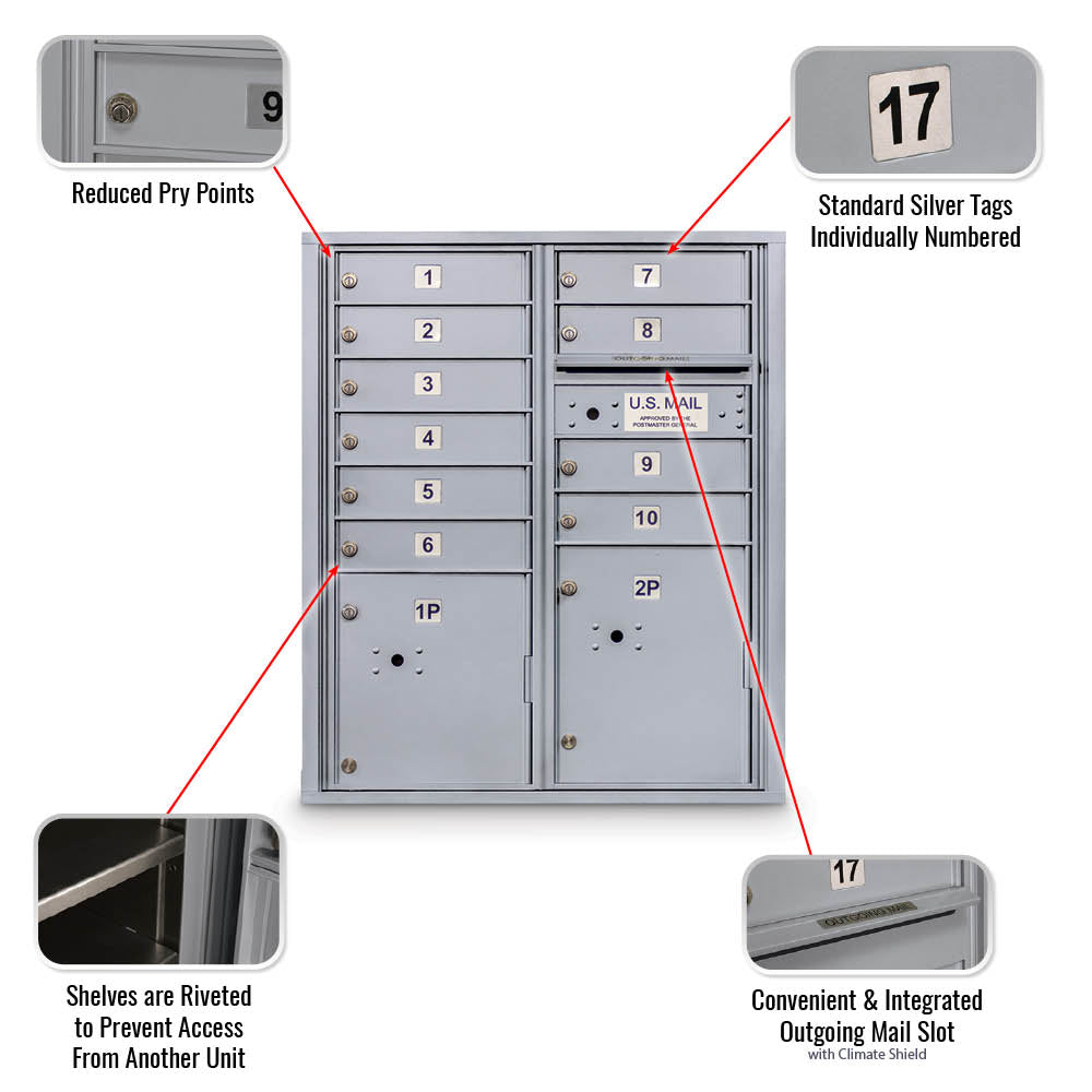 10 Door 4C Horizontal Mailbox - 2 Parcel Lockers - ADA Certified