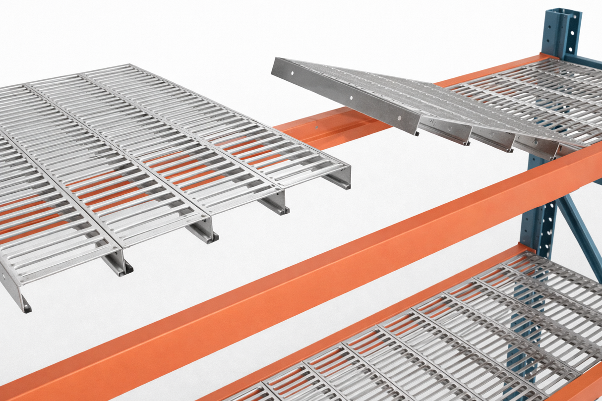 Punched Steel Pallet Rack Decking – 50% Open | NFPA 13 Compliant