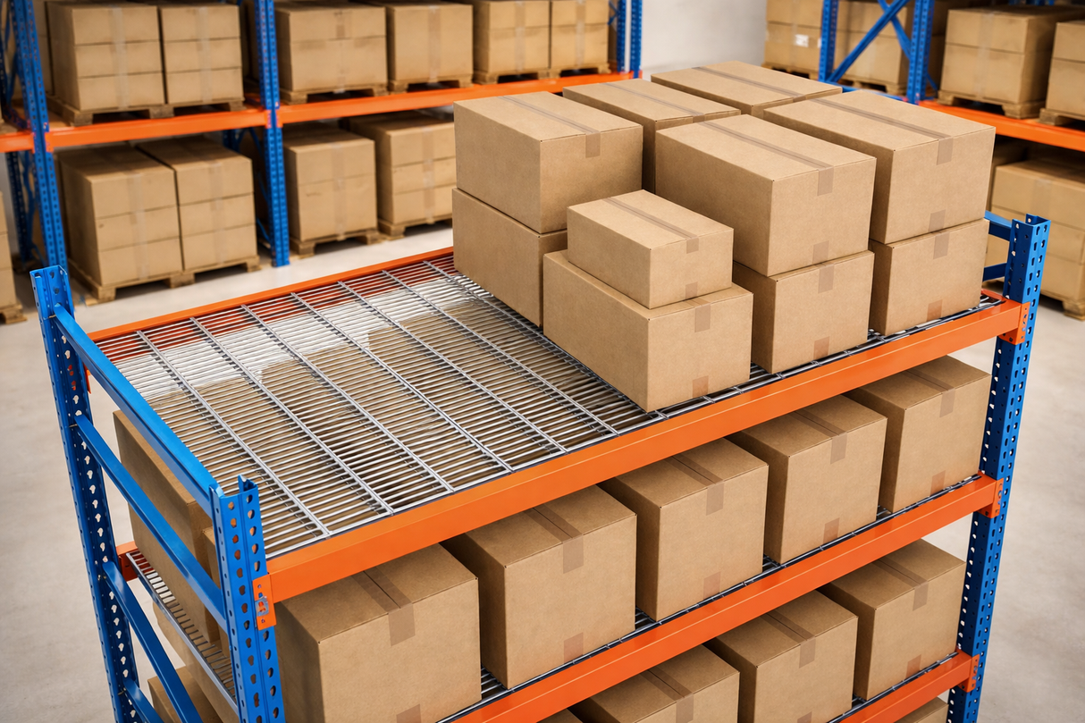 Punched Steel Pallet Rack Decking – 50% Open | NFPA 13 Compliant
