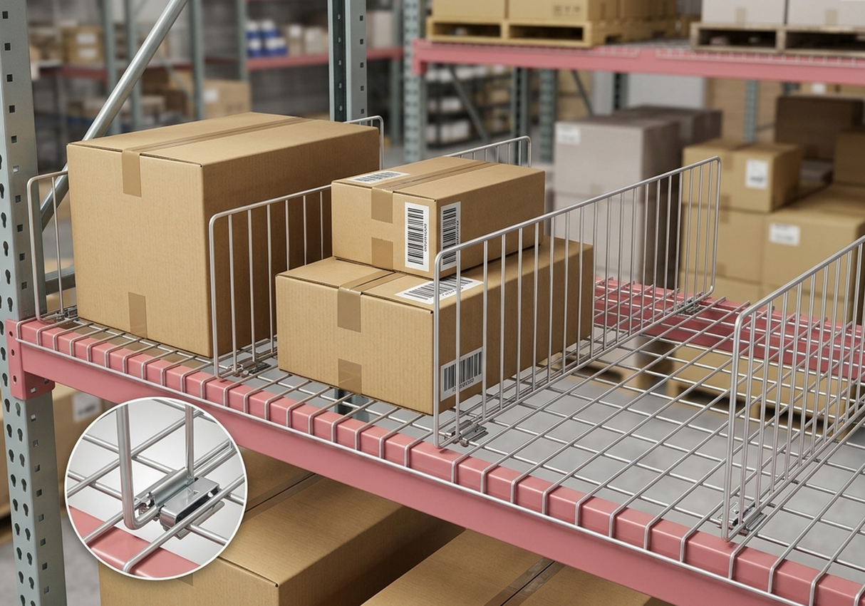 Wire Mesh Snap-In Dividers for Pallet Rack Decking