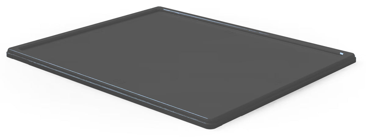 Black bulk container lid for 48 x 40 collapsible bulk containers, top side