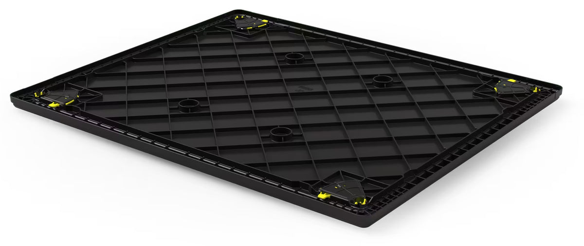 Underside of a black bulk container lid showing the locating rim