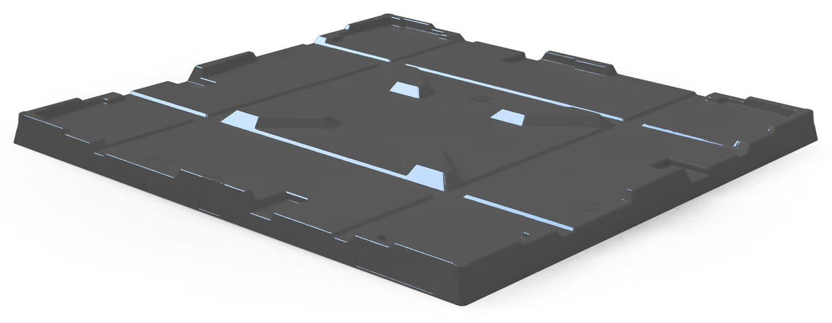Black bulk container lid for 48 x 45 collapsible bulk containers, top side