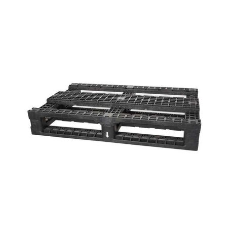 Underside of 44x30 plastic keg pallet showing runner base