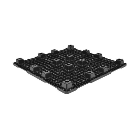 Underside of 45x45 nestable plastic pallet showing nesting feet