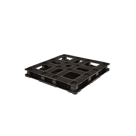 Underside of 45x45 TreadLok plastic pallet showing eight-runner base