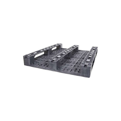Underside of 48x40 mid duty plastic pallet with three full-length runners