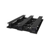 Underside of 48x40 nestable plastic pallet showing three full-length runners