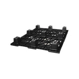 Bottom view of 48x40 nestable plastic pallet showing nine feet and open deck