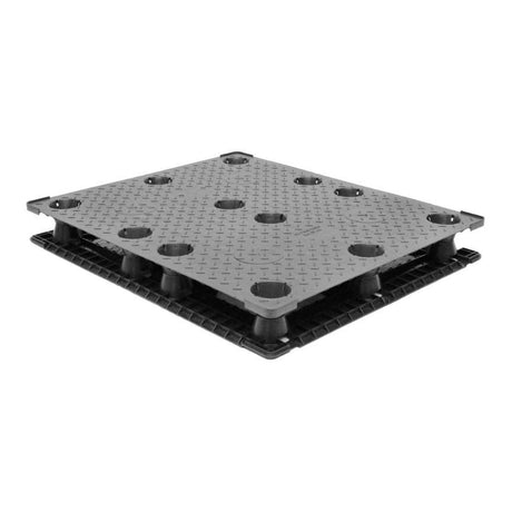 48x40 solid deck plastic pallet, closed flat top deck on six-runner base