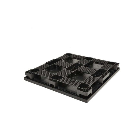 Underside of 48x45 automotive plastic pallet showing runner base