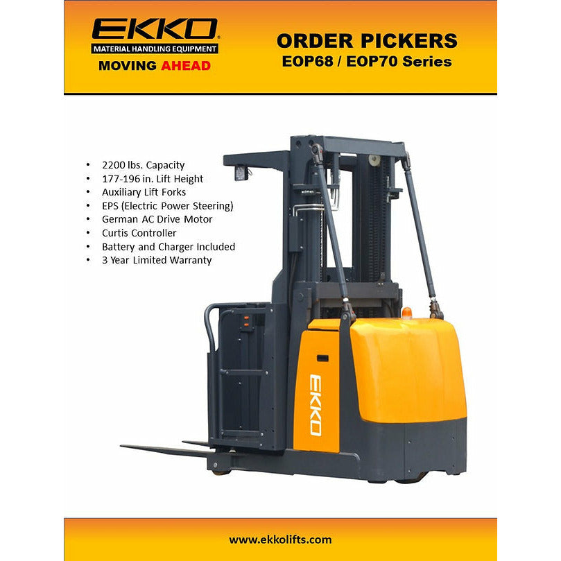 EKKO EOP70 42 Fork Electric Order Picker with 196 Lift and 2200lb Load Capacity Image 2