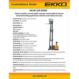 EKKO EK14S130 A SideShifting 45” Walkie Stacker with a 130” Lift and 3300 lb Force Image 3