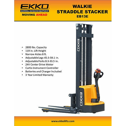 EKKO EB13E Electric Pallet Stacker 45 Forks 119 Lift 2800 lb Capacity Image 2