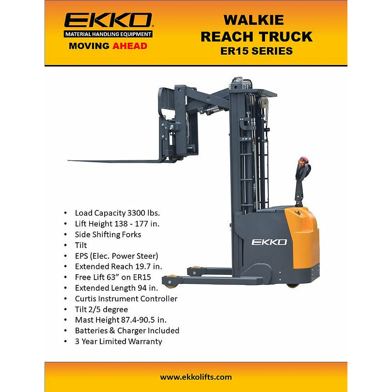 EKKO Lifts ER15 Walkie Reach Truck with 3300 lb Capacity 177 Height Side Shift Image 2