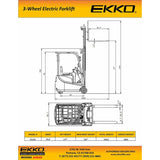 EKKO Lifts EK15A 3Wheel Electric Forklift 3300lb Capacity 177 Lift Height Image 4