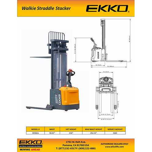 EKKOs EB16EA Electric Straddle Stacker with 45 Adjustable Fork and 216 Lift Image 6