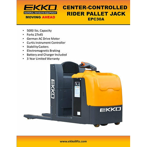 EKKO EPC30A CentreControlled Rider Pallet Truck  5000 lb Load Capacity Image 2