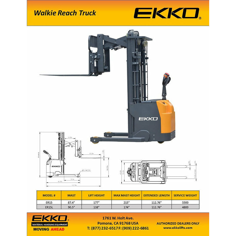 EKKO Lifts ER15 Walkie Reach Truck with 3300 lb Capacity 177 Height Side Shift Image 3