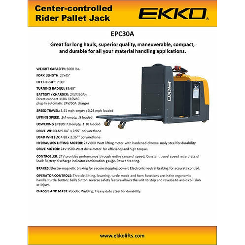 EKKO EPC30A CentreControlled Rider Pallet Truck  5000 lb Load Capacity Image 4