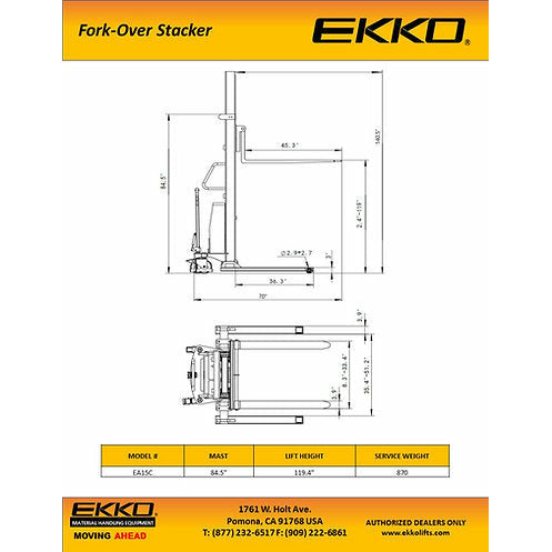 EKKO ForkOver 45 SemiElectric Stacker EA15C with 119 Lift  3300 lb Capacity Image 4