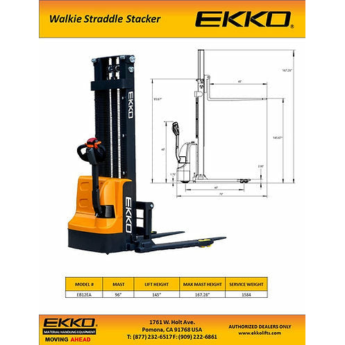 EKKO Lifts EB12EA Electric Straddle Stacker 45 Fork 145 Lift 3000 lb Capacity Image 5