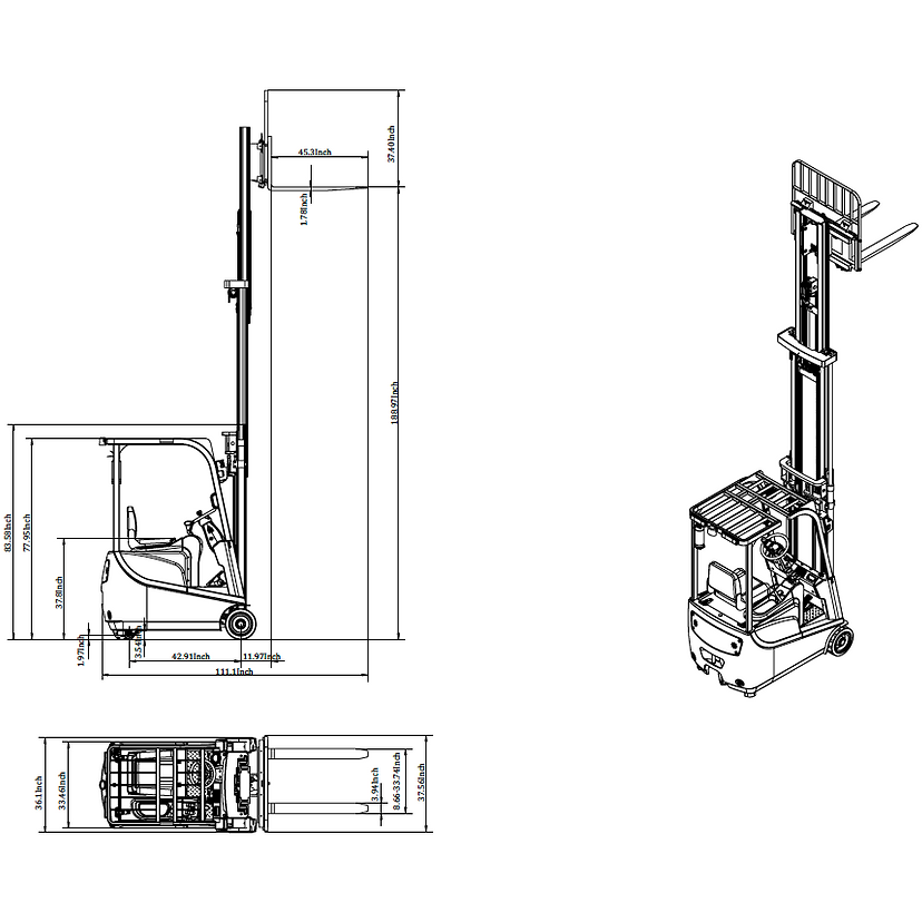 EKKO EK15A189LI Electric 3 Wheel Forklift SpaceEfficient  Budgetfriendly Image 3