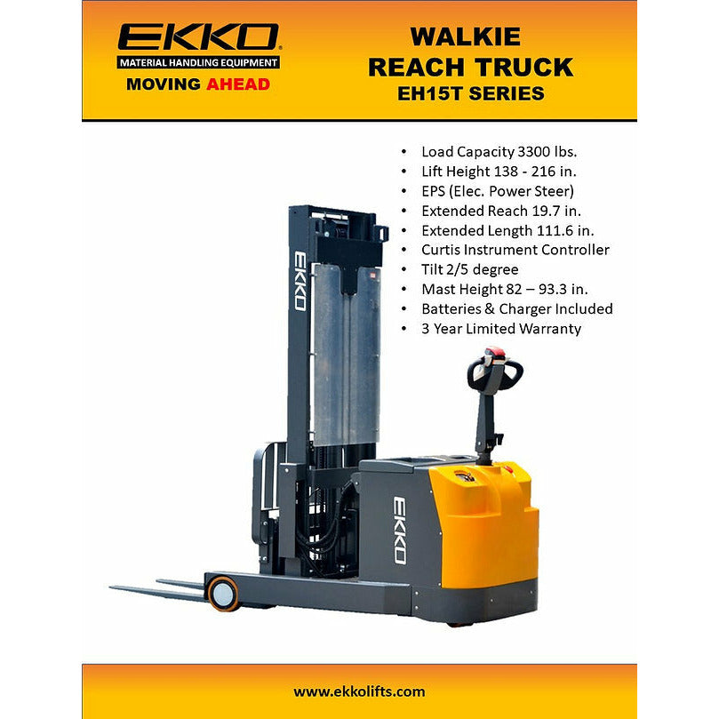 EKKO EH15T HeavyDuty Moving Mast Walkie Reach Truck 3300lbs Capacity 138 Lift Height Image 2