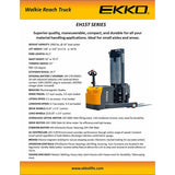 EKKO EH15T HeavyDuty Moving Mast Walkie Reach Truck 3300lbs Capacity 138 Lift Height Image 3