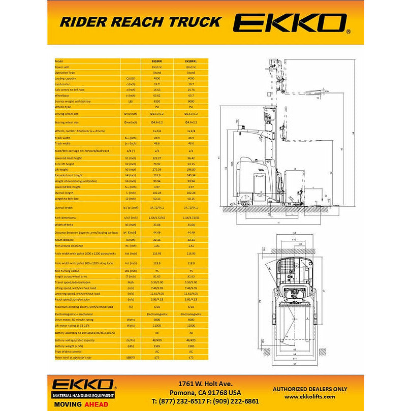 EKKO Lifts EK18RRStandUp NA Reach Truck  4000 lb Capacity 275 Lift Image 4