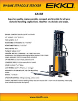 EKKO Lifts EA15B Semi-Electric Straddle Stacker 3,300 lbs Capacity - 119" Height Image 5