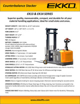 Ekko Lifts EK14 Walkie Stacker with 118 Lift and 3300 lbs Load Capacity Image 4