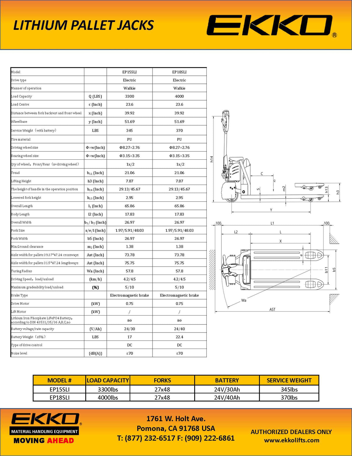 Ekko Lifts 4000 lbs Capacity LithiumIon Pallet Jack EP18SLI Image 5