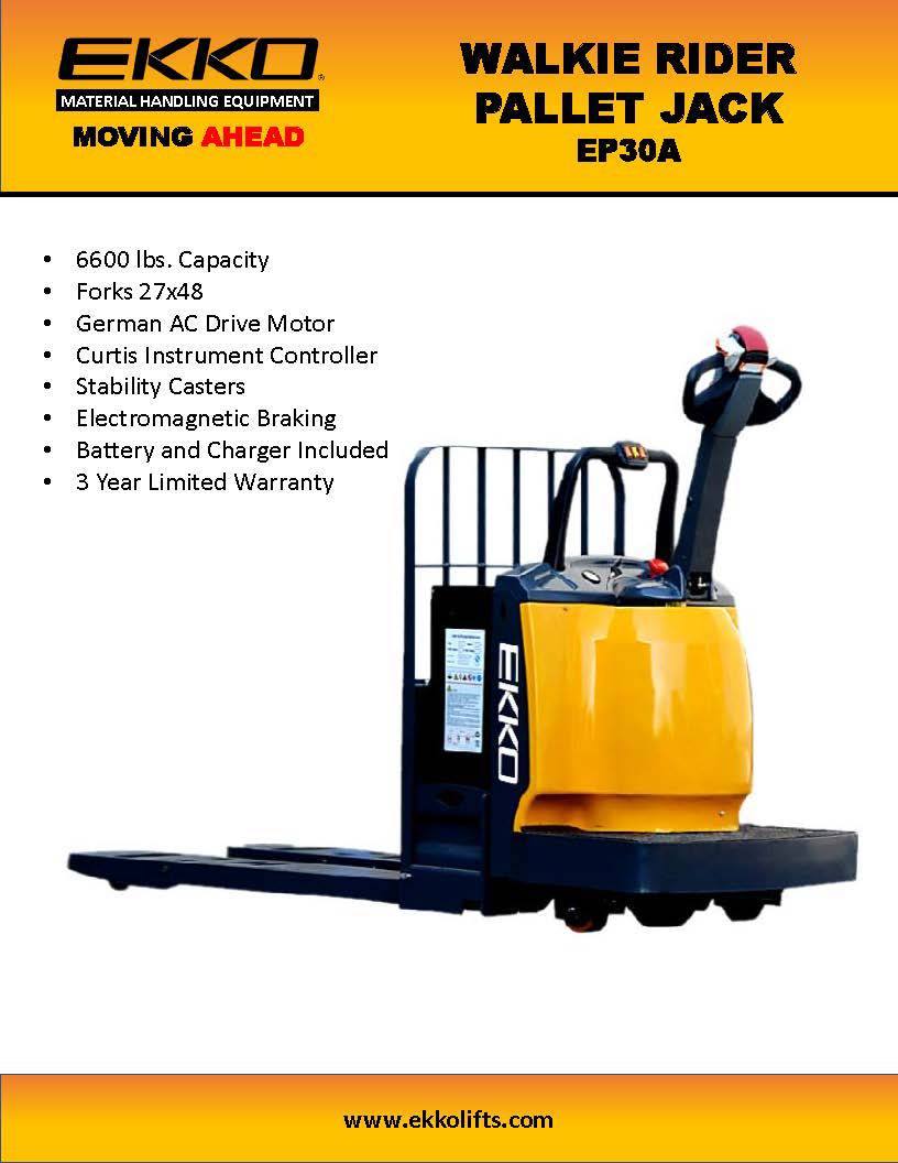 Ekko Lifts EP30A Powered Pallet Truck  Unmatched 6600 lbs Capacity Image 2